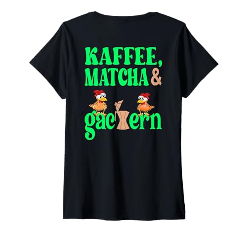 Damen Hühner Espressokanne Kaffee Matcha T-Shirt mit V-Ausschnitt Damen Hühner Espressokanne Kaffee Matcha T-Shirt mit V-Ausschnitt von BLEND OF DECAFFEINATED COFFEE FUN