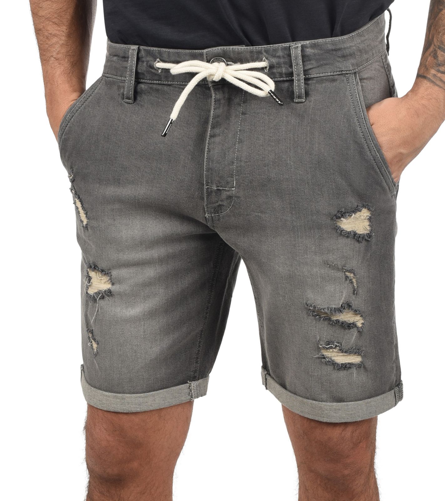 BLEND Dallian Herren Baumwoll-Shorts nachhaltige Destroyed Jeans-Bermuda 20711410 ME 76205 Grau von BLEND