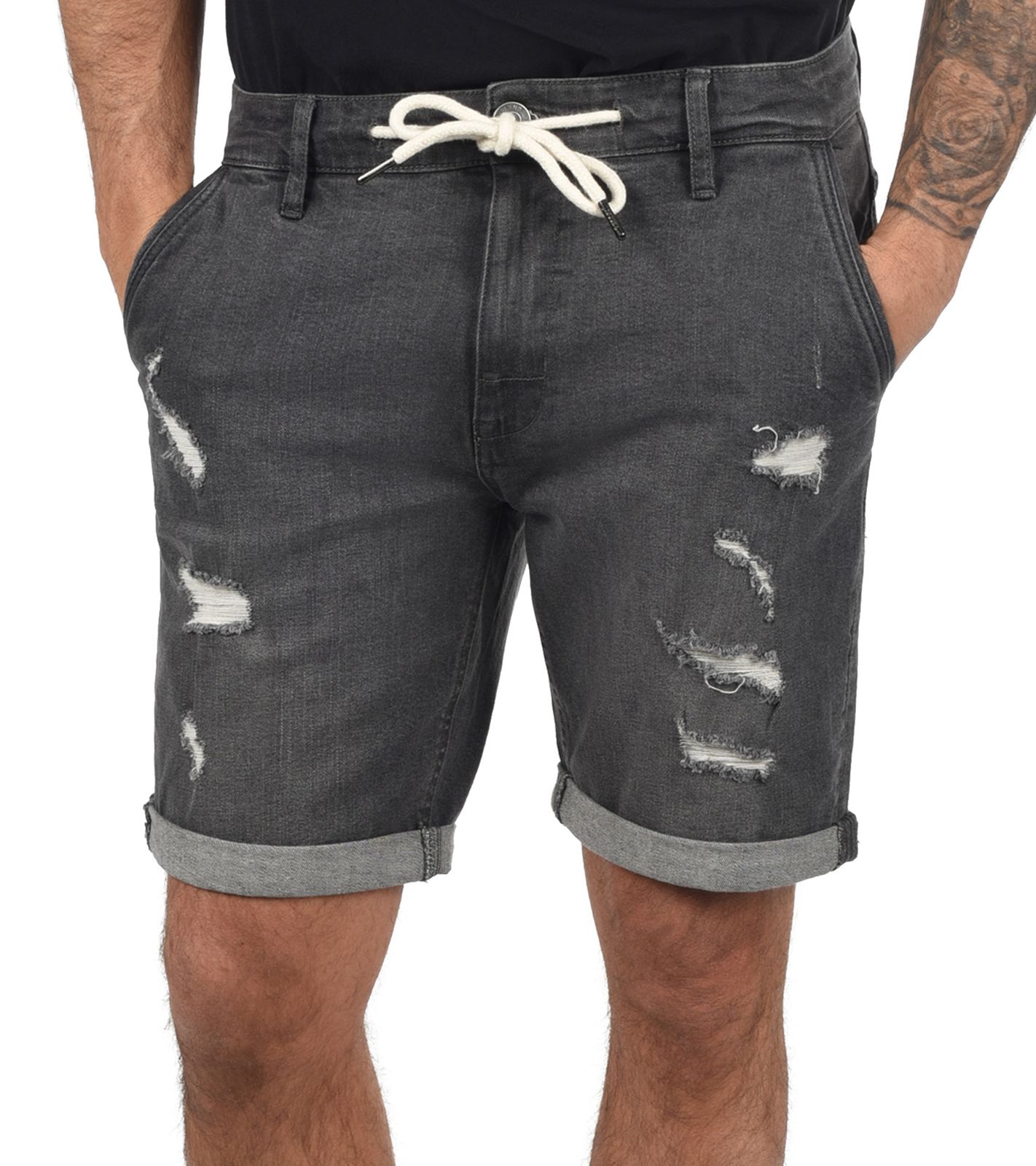 BLEND Dallian Herren Baumwoll-Shorts nachhaltige Destroyed Jeans-Bermuda 20711410 ME 76209 Grau von BLEND