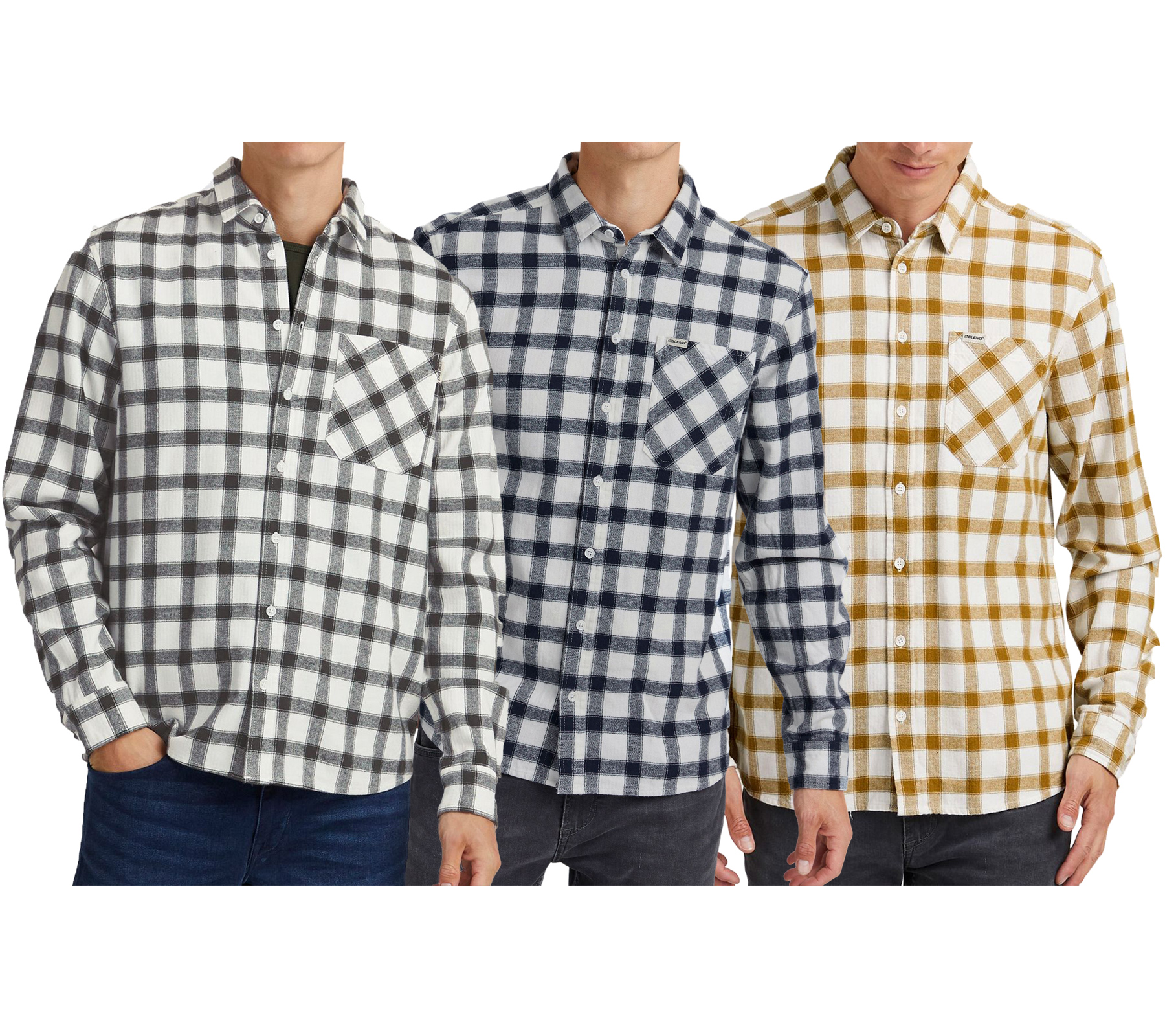 BLEND Herren Baumwoll-Hemd Langarm-Hemd im Flanell-Style 20714330 in Braun, Navy oder Schwarz von BLEND