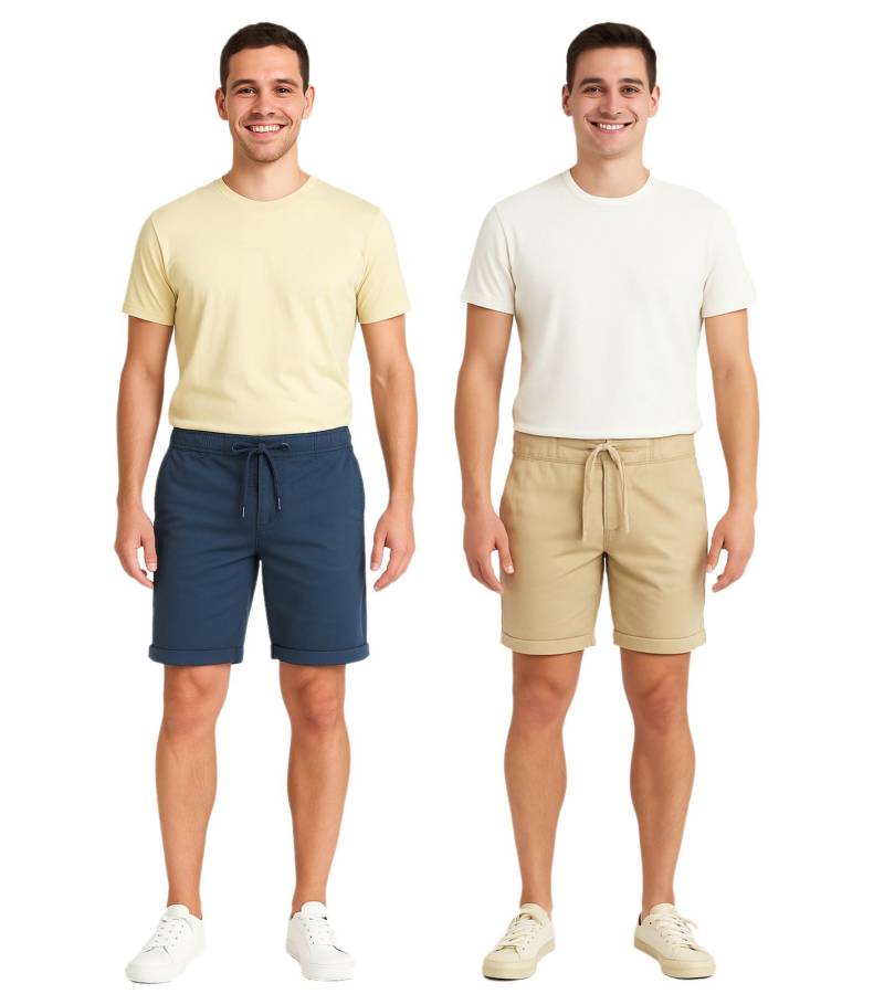 BLEND Herren Baumwoll-Shorts kurze Bermuda mit Krempelsaum und Gummibund 20716624 in Blau oder Beige von BLEND