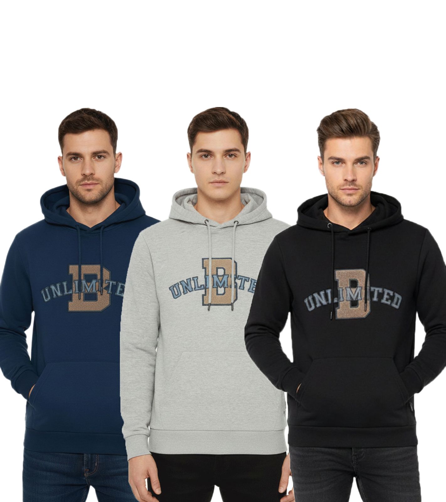 BLEND Herren Kapuzenpullover Baumwoll-Sweatshirt mit UNLIMITED Schriftzug 20717207 Schwarz, Grau oder Blau von BLEND