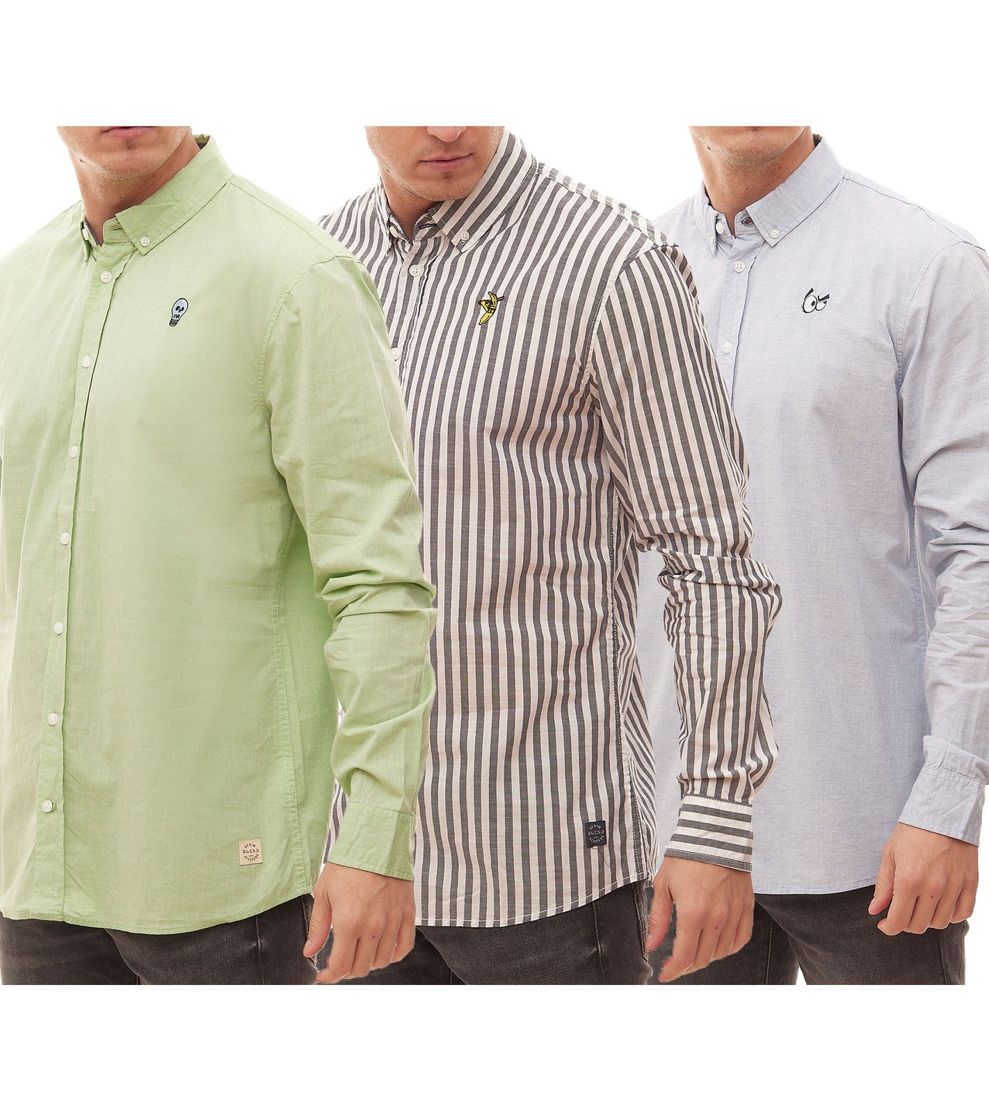 BLEND Herren Langarm-Hemd zeitloses Button-Down-Shirt mit gesticktem Patch 20708485 von BLEND
