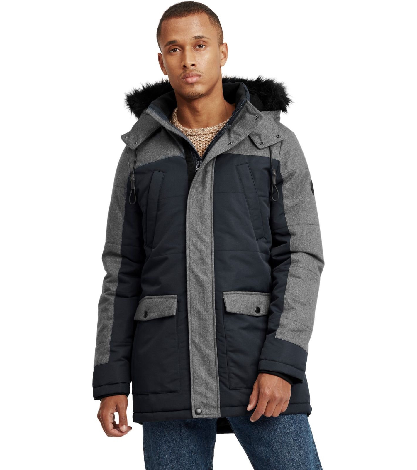 BLEND Herren Parka Winter-Jacke Mikael mit abnehmbarem Kunstpelz Schwarz von BLEND