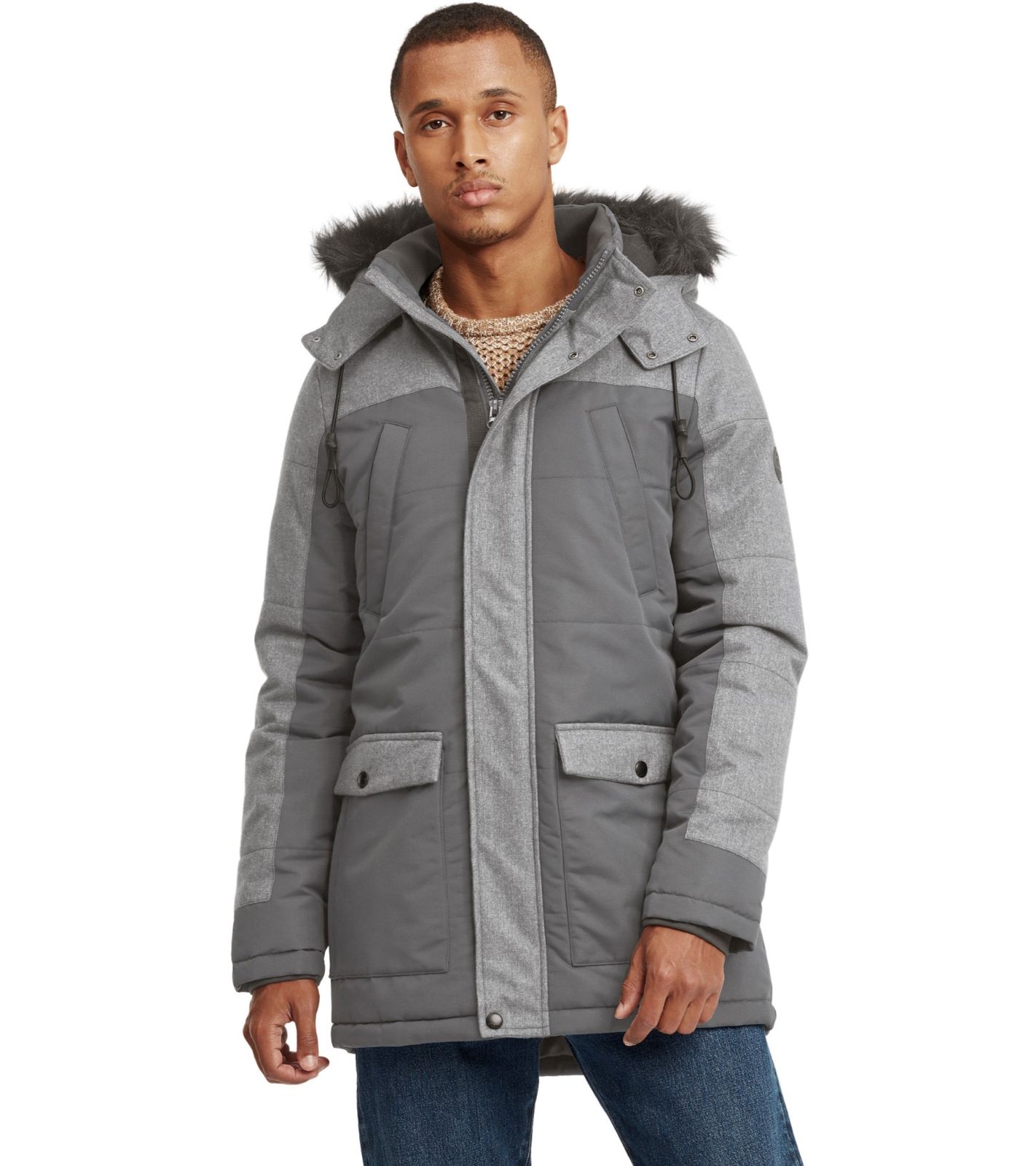 BLEND Herren Winter-Parka Jacke Mikael mit abnehmbarem Kunstpelz Grau von BLEND