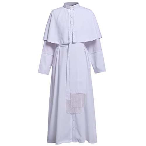 BLESSUME Cassock Robe Lange Ärmel mit Cincture Band Gürtel (2XL,Weiße Robe mit Gürtel) von BLESSUME