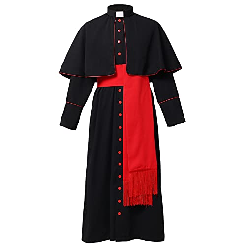 BLESSUME Cassock Robe mit Cincture Band Gürtel (L,Schwarze Robe mit rotem Gürtel) von BLESSUME