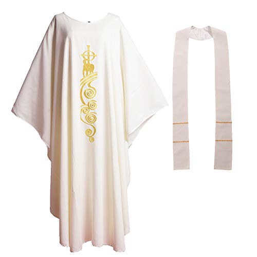 BLESSUME Chasuble Kirche Lamm Gestickter Priester Gewänder Unisex, Kein Kragen Weiß von BLESSUME