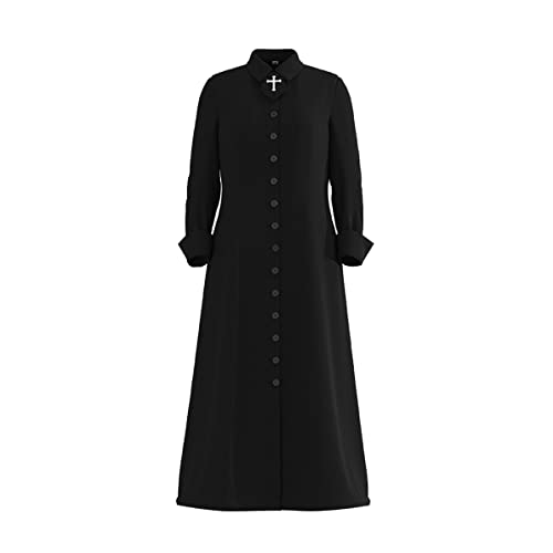 BLESSUME Damen Klerus Robe Einreihig Lange Ärmel Robe (Schwarz,L) von BLESSUME