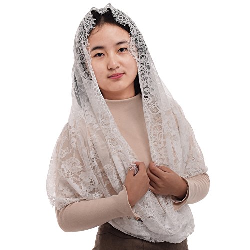 BLESSUME Damen Mantilla Katholisch Schleier Spitze Kapelle Schal Kirche Latin Mass kirchliche Hochzeit Kopfbedeckung (Weiß) von BLESSUME