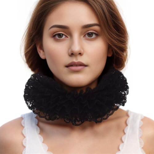 BLESSUME Renaissance Ruffle Kragen Elisabethanisch Rüsche Halsband (Schwarz, M) von BLESSUME
