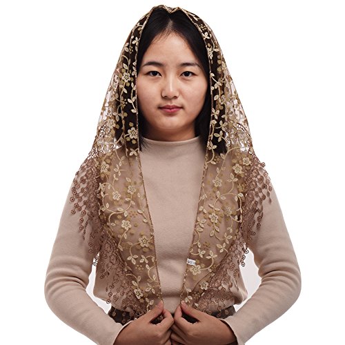 BLESSUME Frau Dreieck Muster Schleier Klassisch Mantilla Weich Spitze Kapelle Schleier (Brown) von BLESSUME
