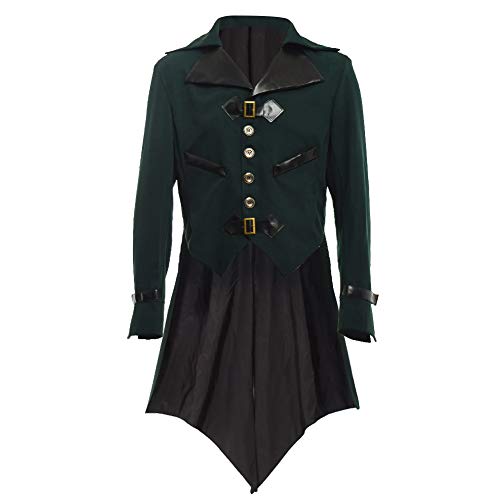 BLESSUME Gotisch Mantel Herren Frack Halloween Cosplay Kostüm (3XL, Dunkelgrün) von BLESSUME