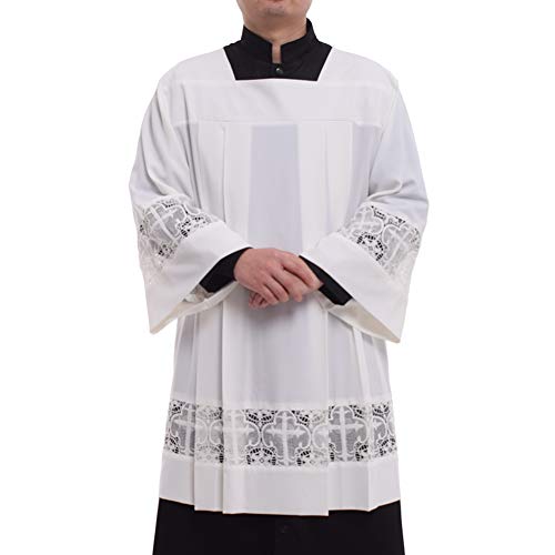 BLESSUME Katholisch Plissee Spitze Cotta Vestment Kirche Gewand (Weiß, XL) von BLESSUME