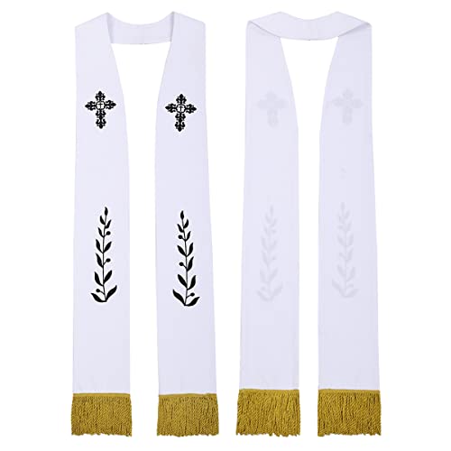 BLESSUME Kirche Klerus Pastor Kreuz bestickte Stola (Weiß 3) von BLESSUME