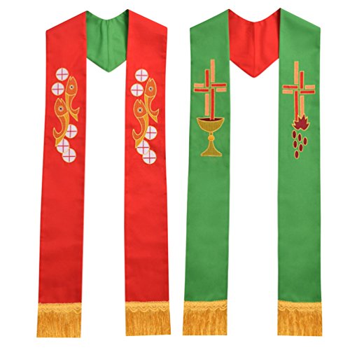 BLESSUME Kirche Stola Priester Masse Umkehrbare Gestickte Stola Weiß & Lila (Muster 1) von BLESSUME