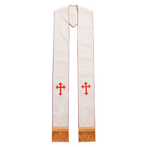 BLESSUME Klerus Messe stola Kreuz bestickte Hochzeits stole (Weiß/Rot) von BLESSUME