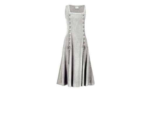 BLESSUME Mittelalter Renaissance Kleid Damen Ärmellos Rock für Cosplay, grau, L von BLESSUME
