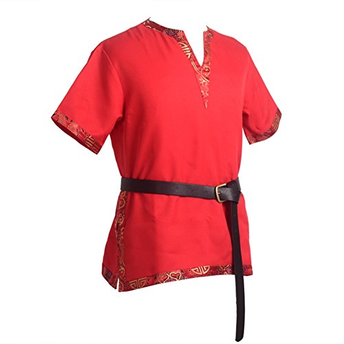 BLESSUME Mittelalter Tunika Viking Krieger Shirt Cosplay Kostüm (Rot, XL) von BLESSUME