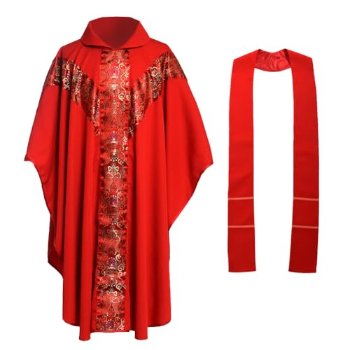 BLESSUME Priester Messgewand Kirche Vater Masse Pastor Robe mit Stole, Rot von BLESSUME