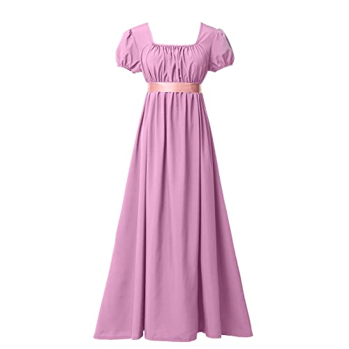BLESSUME Regency Kleid Damen Schärpe Geraffte Puffärmel Empire Taille Tea Party Ballkleid (L, Violett) von BLESSUME