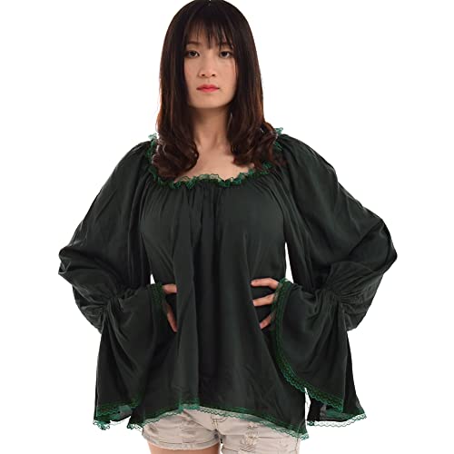 BLESSUME Renaissance Mittelalter Bluse Damen, Seeräuber, Karneval, Mottoparty (Green, L) von BLESSUME