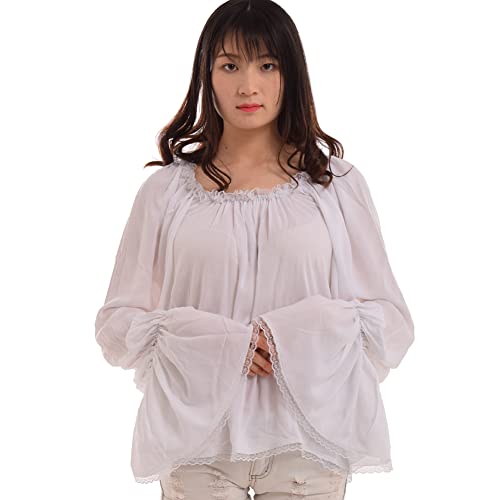 BLESSUME Renaissance Mittelalter Bluse Damen, Seeräuber, Karneval, Mottoparty (White, S) von BLESSUME