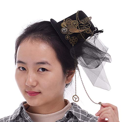 BLESSUME Steampunk Frauen Getriebe Mini Hut Gotisch Zylinder Haarspange (A) von BLESSUME