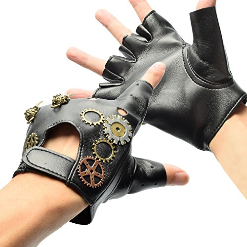 BLESSUME Steampunk Handschuhe Fingerlose Unisex Schwarz von BLESSUME