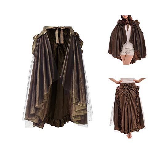 BLESSUME Mittelalterlicher Cape Steampunk Damen Viktorianischer Rüschenrock (Oliver Grün) von BLESSUME