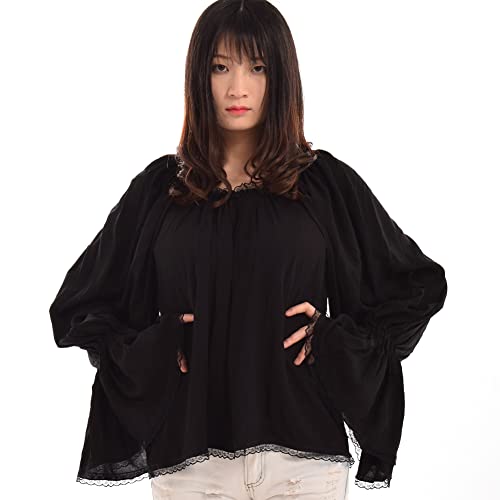 BLESSUME Renaissance Mittelalter Bluse Damen, Seeräuber, Karneval, Mottoparty (Black, M) von BLESSUME