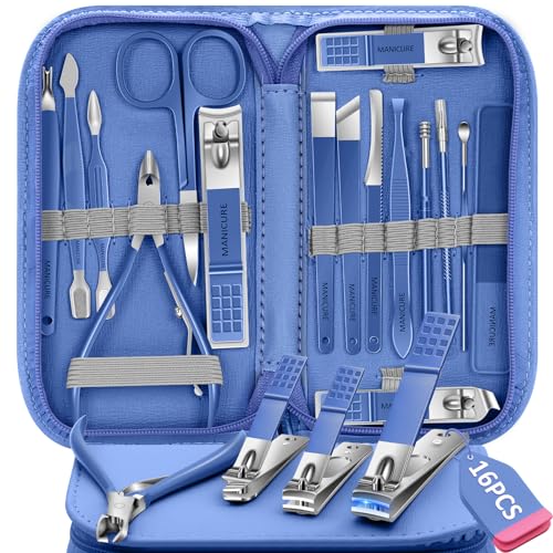 Maniküre Set Nagelknipser Set, 16 Stück Pediküre Set Professionelle Nagelschere Set Frauen Männer Persönliche Nagelpflegeset mit Reiseetui Blau Maniküre Set Nagelknipser Set, 16 Stück Pediküre Set Professionelle Nagelschere Set Frauen Männer Persönliche Nagelpflegeset mit Reiseetui Blau von BLESWIN