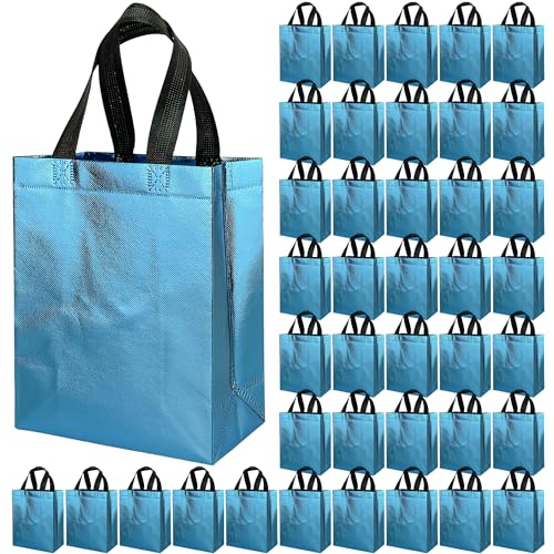 BLEWINDZ Wiederverwendbare Geschenktüten, mittlere Größe, 25,9 cm, Himmelblau, Tragetaschen mit Griffen, ideal als Partygeschenktasche, Einkaufstasche, 100 Stück von BLEWINDZ