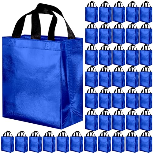 BLEWINDZ Wiederverwendbare Geschenktüten, mittlere Größe, 25,9 cm, blaue Geschenktüten mit Griffen, perfekt als Partygeschenktüten, Einkaufstaschen, 100 Stück von BLEWINDZ