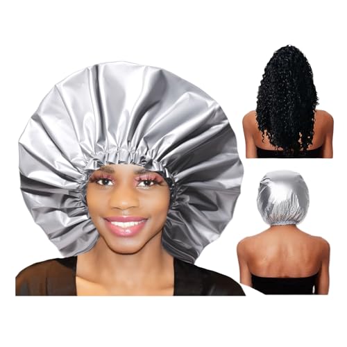 Duschhaube, Schlafmütze Satin Bonnet Nacht Schlaf Mütze Verstellbare Schlafkappe Kopfbedeckung Weiche Kopfhaube, Verstellbare Damen-Duschhaube (2pcs,Grau) von BLGVGKLPNT