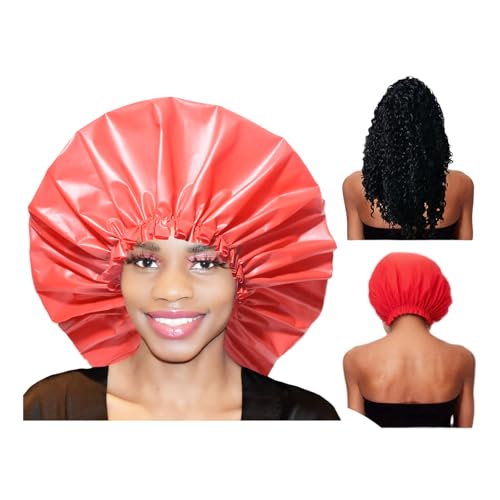 Duschhaube, Schlafmütze Satin Bonnet Nacht Schlaf Mütze Verstellbare Schlafkappe Kopfbedeckung Weiche Kopfhaube, Verstellbare Damen-Duschhaube (2pcs,Rot) von BLGVGKLPNT
