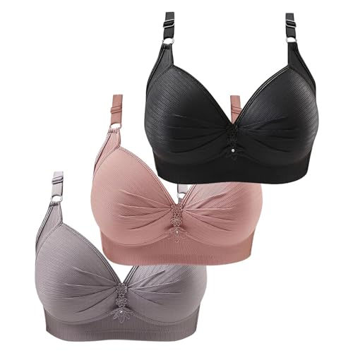3er Pack BHS Damen Ohne Buegel Vollschalen Bequem Guter Halt Große Brüste Wirefree Super Push Up BH Gegen Hängebrust Brüste Klassische-BH Minimizer Bra Damen-BHS BH Trägerlos Ohne Träger von BLIBUNALA