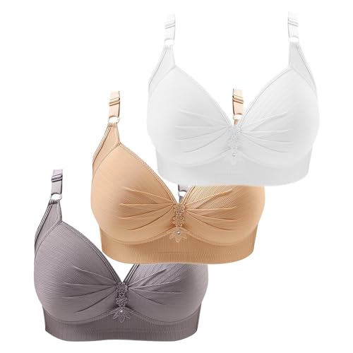3er Pack BHS Damen Ohne Buegel Vollschalen Bequem Guter Halt Große Brüste Wirefree Super Push Up BH Gegen Hängebrust Brüste Klassische-BH Minimizer Bra Damen-BHS BH Trägerlos Ohne Träger von BLIBUNALA