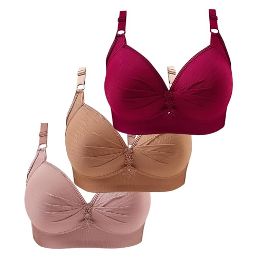 3er Pack BHS Damen Ohne Buegel Vollschalen Bequem Guter Halt Große Brüste Wirefree Super Push Up BH Gegen Hängebrust Brüste Klassische-BH Minimizer Bra Damen-BHS BH Trägerlos Ohne Träger von BLIBUNALA