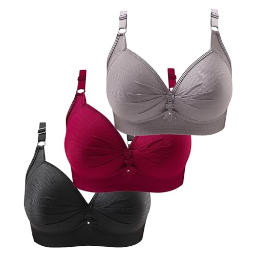 3er Pack BHS Damen Ohne Buegel Vollschalen Bequem Guter Halt Große Brüste Wirefree Super Push Up BH Gegen Hängebrust Brüste Klassische-BH Minimizer Bra Damen-BHS BH Trägerlos Ohne Träger von BLIBUNALA
