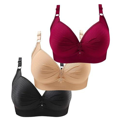 3er Pack BHS Damen Ohne Buegel Vollschalen Bequem Guter Halt Große Brüste Wirefree Super Push Up BH Gegen Hängebrust Brüste Klassische-BH Minimizer Bra Damen-BHS BH Trägerlos Ohne Träger von BLIBUNALA