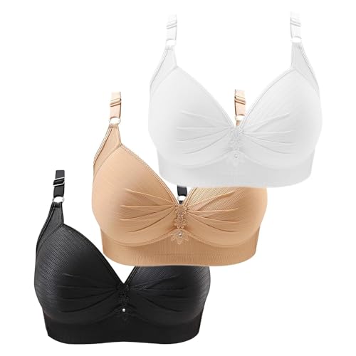 3er Pack BHS Damen Ohne Buegel Vollschalen Bequem Guter Halt Große Brüste Wirefree Super Push Up BH Gegen Hängebrust Brüste Klassische-BH Minimizer Bra Damen-BHS BH Trägerlos Ohne Träger von BLIBUNALA
