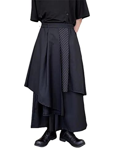 BLIBUNALA Lässige Rockhose für Herren, lockere Haremshose mit weitem Bein im japanischen Stil, Kendo Culottes, Sommer Hosen Herren Jogging (Black, XL) von BLIBUNALA