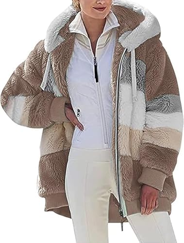 BLIBUNALA Teddyjacke Damen Wintermantel Damen Warm Winterjacke Lang Winterjacke Jacke Übergangsjacke Übergangsjacke Herbst Fleecejacke Fleecejacke Lang Teddy Teddy Weste Teddyfleece Jacke Dame Jacken von BLIBUNALA
