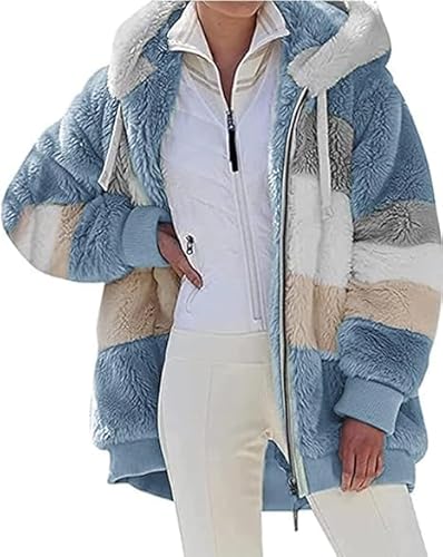 BLIBUNALA Teddyjacke Damen Wintermantel Damen Warm Winterjacke Lang Wintermantel Lang Winterjacke Fleecejacke Übergangsjacke Strickfleecejacke Übergangsjacke Herbst Teddy Fleecejacke Teddy Jacken von BLIBUNALA