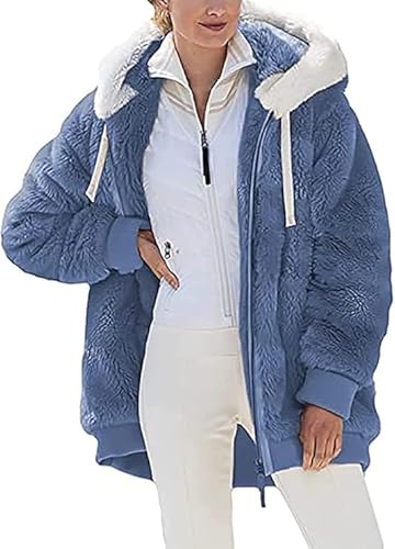 BLIBUNALA Teddyjacke Damen Wintermantel Damen Wintermantel Warm Winterjacke Lang Winterjacke Übergangsjacke Teddy Fleecejacke Strickfleecejacke Fleecejacke Lang Übergangsjacke Herbst Teddy Weste von BLIBUNALA
