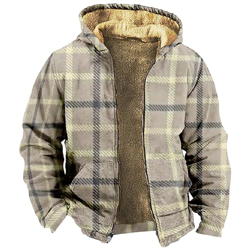 BLIBUNALA Winter Holzfällerhemd Herren 6XL Karierte Innenfutter Flanellhemd Langarm Reißverschluss Karierthemd Kapuzenhemd Hemdjacke Dickes Herbst schützendem Hoody üBergröße Thermo Jacken Hemd von BLIBUNALA