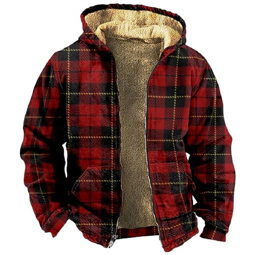 BLIBUNALA Winter Holzfällerhemd Herren 6XL Karierte Innenfutter Flanellhemd Langarm Reißverschluss Karierthemd Kapuzenhemd Hemdjacke Dickes Herbst schützendem Hoody üBergröße Thermo Jacken Hemd von BLIBUNALA