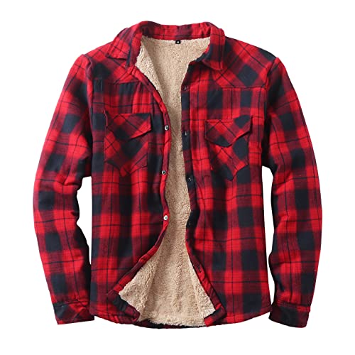 BLIBUNALA Winterjacke Herren Warm mit Kapuze Mode Holzfällerhemd Flanellhemd Plaid Leicht Hemdjacke Karierthemd Lange Ärmel Plüsch Winterjacke Flanell Jacke Kariert Kariert Holzfällerjacke Blusen von BLIBUNALA