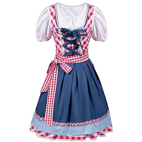 Damen Dirndl Midi Kleid Dirndlkleid Trachtenkleid Set inkl.Spitzen Dirndlschürze Trachtenmode für Bierfest,Oktoberfest,Karneval,Cosplay Dirndl Damen Midi Dirndl Kurz Set Trachtenkleid Trachtenrock von BLIBUNALA